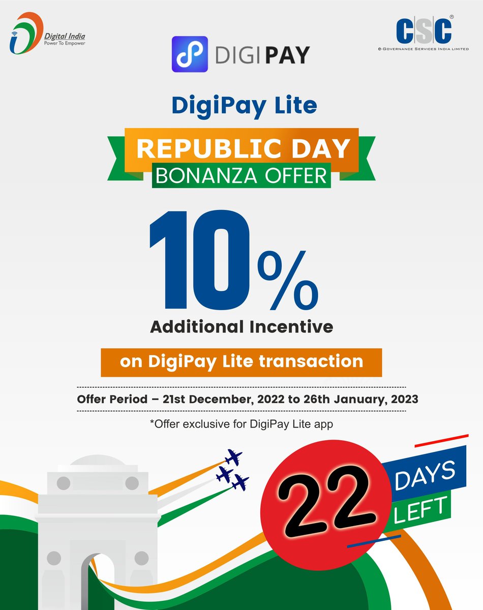 uditsharma60's tweet photo. Republic Day Bonanza Offer
22 Days are Left, do more transactions through DigiPay Lite App and get 10% additional incentives
#DigiPay #DigiPaylite #banktransfers #DMT 
@Krisiirm @CSCegov_ @mitrauday06 @vinay_sharma6
@Mishra16Apoorva @ceo_csc #Aeps https://t.co/tLVzm3dYpA