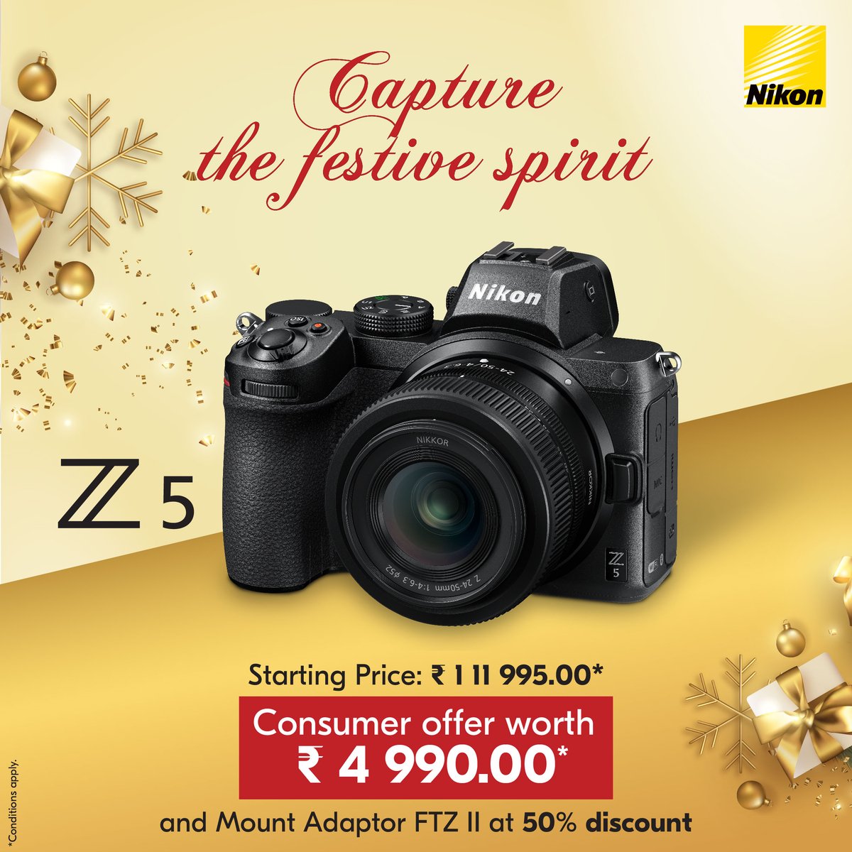 NikonIndia's tweet photo. Push the limits of your creativity and capture all your New Year moments in great detail with the brilliant low light capabilities and 4K UHD video quality of the Nikon Z 5.

#Nikon #NikonIndia #NikonMirrorless  #MirrorlessRange #MirrorlessCamera #NikonZ5 #NikonPhotography https://t.co/QXkOW4sJ3x