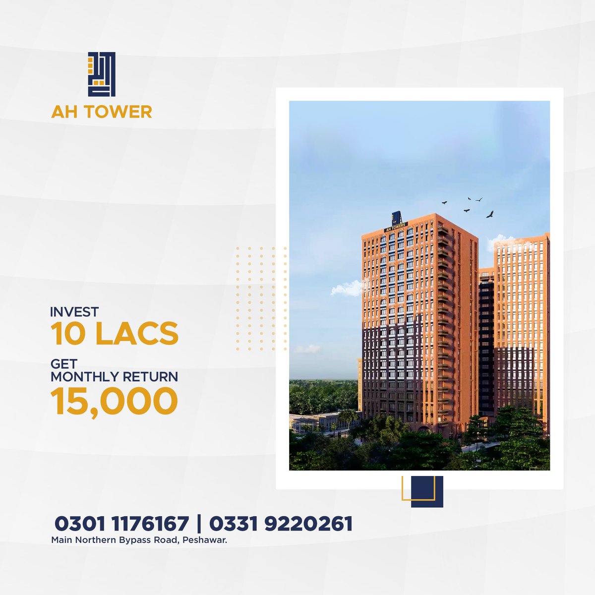 AH Towers is Peshawar's finest high rise residential and commercial destination offering world-class amenities. Invest 10 LACS and avail a monthly profit of PKR 15,000. Call us today!
📞 0301-1176167 |0331-9220261
✔️ TMA Approved
#AHTower #LuxuryForEveryone #residential #Peshawar