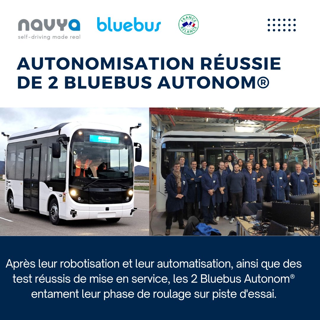 [#CommuniquéDePresse] Fin du montage des deux premiers Bluebus Autonom® sur la ligne de production du site de Bolloré à Quimper et début des premiers roulages sur piste d’essai.
👉 CP : urlr.me/DPwZC