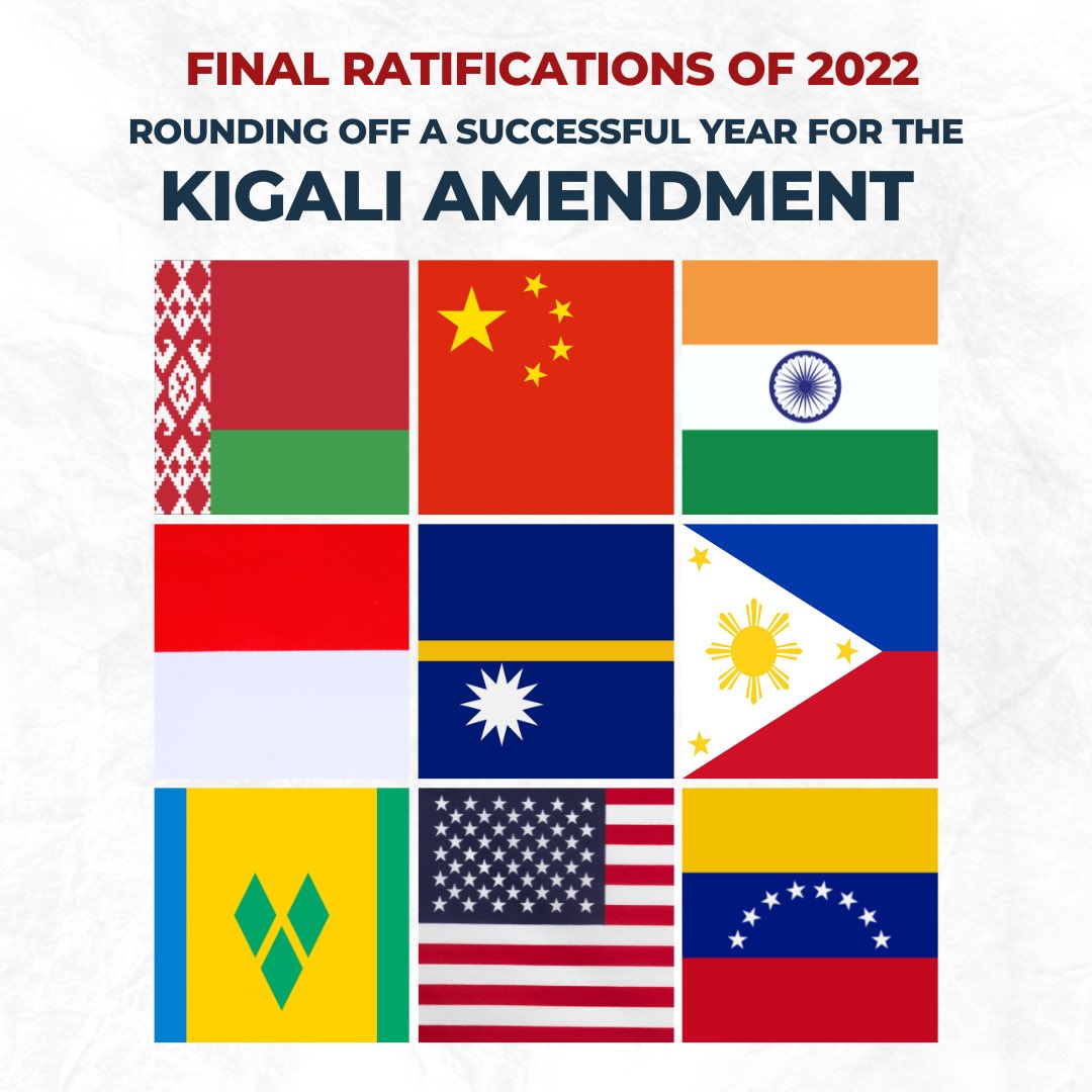 andersen_inger's tweet image. #KigaliAmendment to #MontrealProtocol is key for building a cleaner &amp;amp; cooler world. Important commitments at end of 2022 by Belarus, China, India, Indonesia, Nauru, Philippines, St. Vincent &amp;amp; Grenadines, USA &amp;amp; Venezuela should be inspiring to all in 2023: 
ozone.unep.org/all-ratificati…