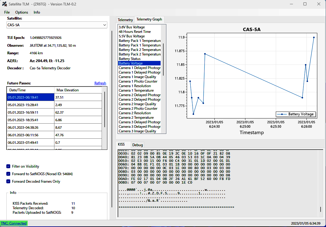 Ja3Tdw's tweet photo. CAS-5A 4k8 GMSK 06:15UTC pass. TLM decorcer plugin developed by Tom (ZR6TG) @geekc0der works fine. 9 frames uploaded to @SatNOGS . #CAS5A https://t.co/aqEJOzccvu