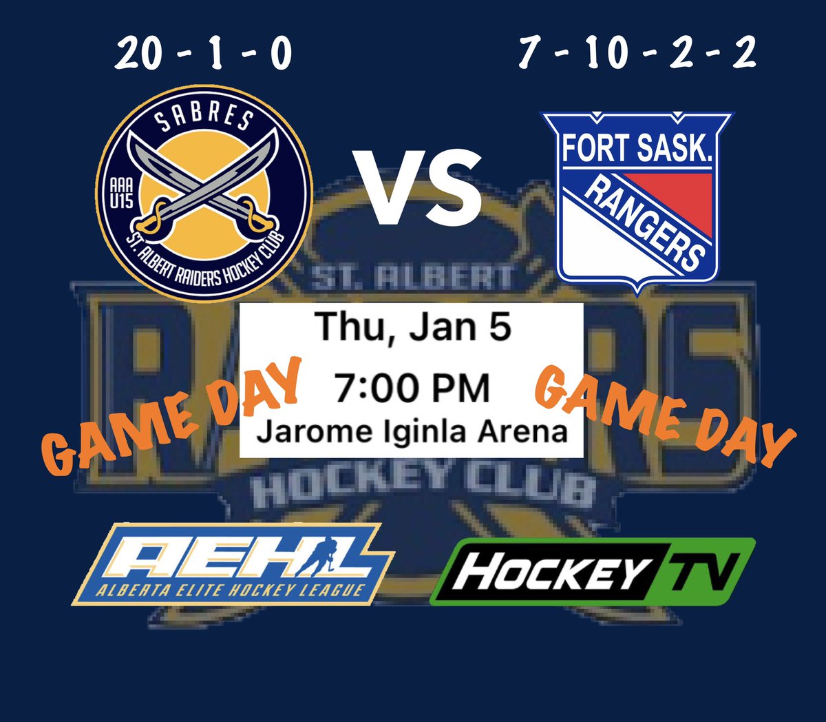 GAME DAY! Guess who’s back? #U15AAAsabres. Head on down to Iginla Arena for a 7pm tilt vs @RAC_U15_AAA Watch it live on @MyHockeyTV with @GreysonKnutson calling the game. #LetsGoSabres