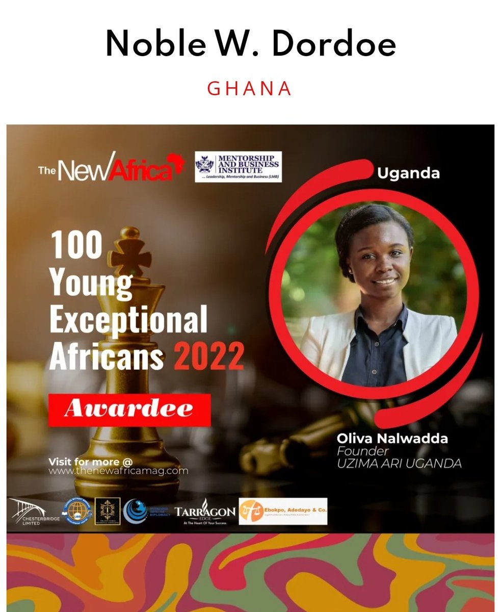 So grateful to be named among the 100 Young Exceptional Africans 2022. Congragulations my fellow awardees especially my fellow Ugandan @vanessa_vash who are working tirelessly to reimagine Africa and the world at large. Shout out to @ClaiminOurSpace @i_VAMHN @UzimaAri #NewAfrica