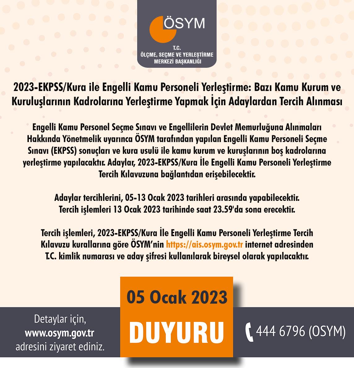 OSYMbaskanligi's tweet photo. 2023-EKPSS/Kura ile Engelli Kamu Personeli Yerleştirme: Bazı Kamu Kurum ve Kuruluşlarının Kadrolarına Yerleştirme Yapmak İçin Adaylardan Tercih Alınması

https://t.co/Yncgn1GtX5 https://t.co/1Z0zjSjxQl