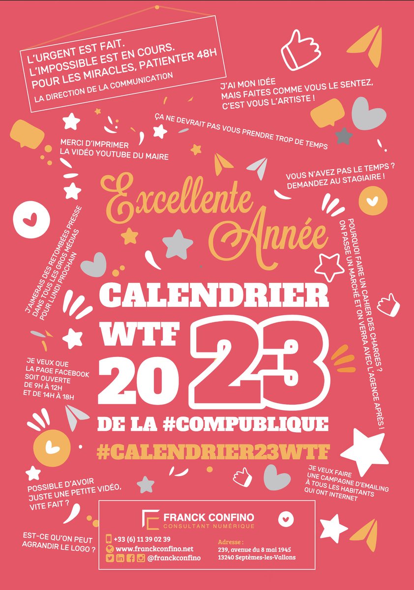 [🔔New] Avez-vous votre calendrier #wtf de la #compublique édition 2023 ? 
👉franckconfino.net/calendrier-wtf… #calendrier23wtf #bonneannee2023