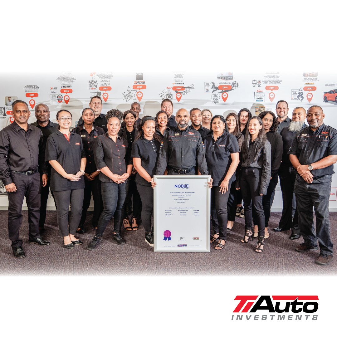 TigerWheelnTyre's tweet photo. Join us in congratulating the team at #TiAutoInvestments as they celebrate their latest achievement as a Level 4 Broad-Based Black Economic Empowerment compliant organisation.

https://t.co/YtYRlEWYve

#TiAuto #BBBEE #BBBEECompliant #PeopleFirst #TigerWheelnTyre #LetsGoTogether https://t.co/baePSR0D5k