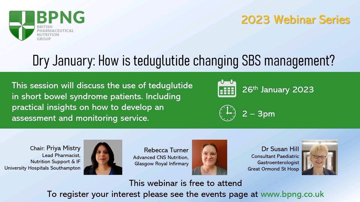 Join our first @bpnginfo webinar of 2023. Open to all healthcare professionals. Sign up for free at bpng.co.uk/events @BAPENUK @rpharms @CPCongress @UchuMeade @NutritionLeeds