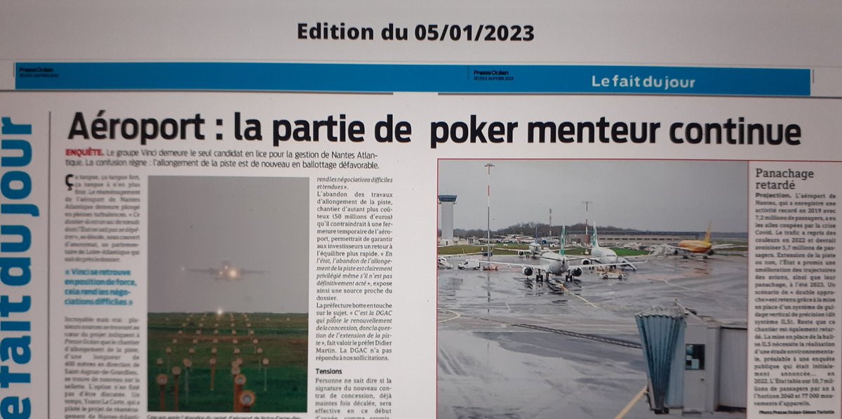 'L'aéroport de Nantes en plein brouillard'. Pas seulement parce qu'il manque un ILS. Papier de @yangauchard dans @presseocean à lire ce matin pour comprendre la situation kafkaïenne du dossier. Tout ce qu'on a ecrit après l'abandon de #NDDL se réalise @Flyingfredben @DGAC