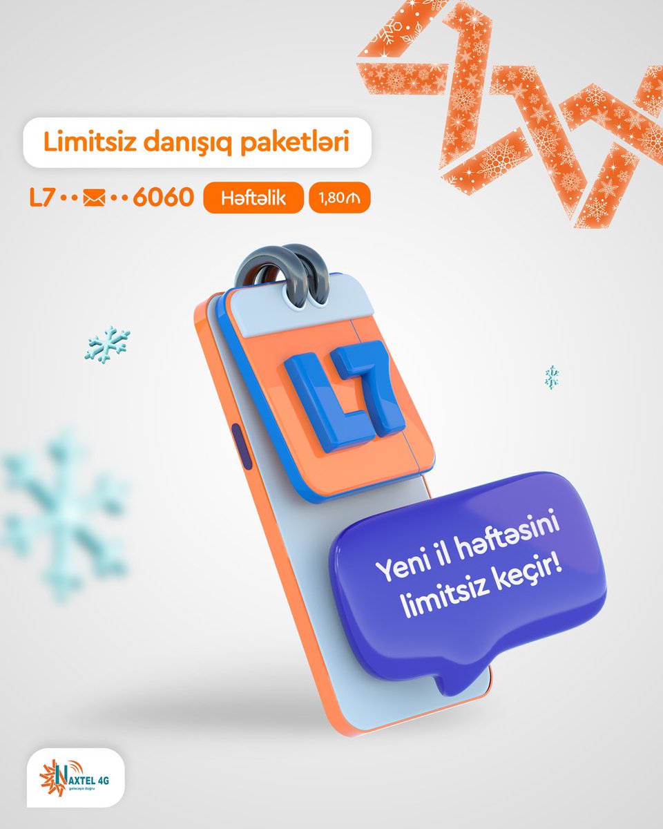 Naxtel4G's tweet photo. Yeni il həftəsini limitsiz keçir.😇
L7 paketi ilə 7 gün ərzində yaxınlarınla doya-doya danış.🤩
Qoşulma:✅
“L7” açar sözünü, 6060-a SMS göndər
İstifadə müddəti: 7 gün 📆
Ətraflı: 📞299 və ya 🌐https://t.co/oUCSAGmoS5
#Naxtel4g #Nakhchivan #Naxtel #Geleceyedogru
#limitsizdanışıq https://t.co/oZdgD2Jb80