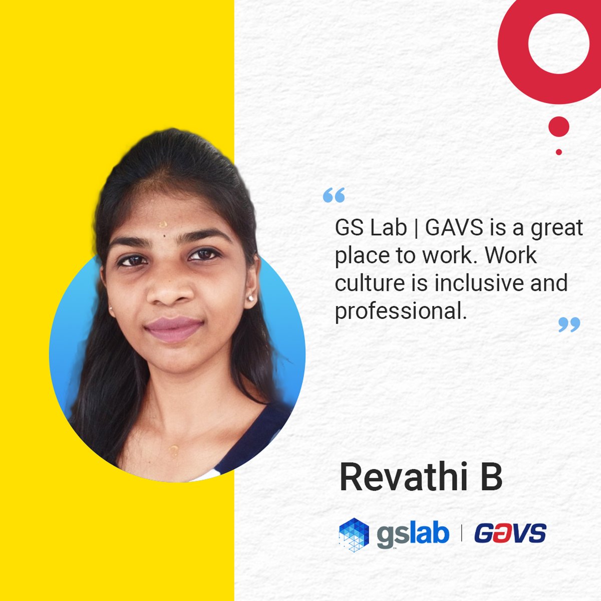 insideneurealm's tweet photo. Welcome aboard Revathi! We’re thrilled that you’re bringing your unique perspective and background to our team.
#WelcometoGAVS #GAVS #GSLab https://t.co/L7BlAD1h9q