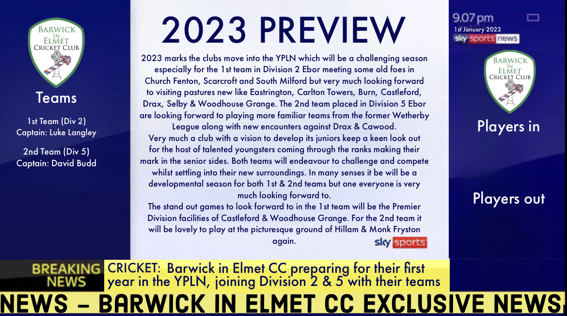A trip to another new club today as we welcome <a href="/Barwickcc/">Barwick Cricket Club</a> (Barwick in Elmet Cricket Club) to the league. A great place to play cricket and they look forward to getting on the road this season to new grounds and visit some old foes 🏏