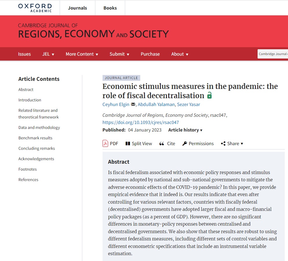Abdullah YALAMAN (@abdullahyalaman) on Twitter photo Happy to share our paper with
<a href="/CeyhunElgin/">Ceyhun Elgin</a>
<a href="/SezerYasar__SY/">Sezer Yasar</a>
,which is out at Cambridge Journal of Regions, Economy and Society. We find an association between fiscal federalism and economic policy responses.
academic.oup.com/cjres/advance-… Happy to share our paper with
<a href="/CeyhunElgin/">Ceyhun Elgin</a>
<a href="/SezerYasar__SY/">Sezer Yasar</a>
,which is out at Cambridge Journal of Regions, Economy and Society. We find an association between fiscal federalism and economic policy responses.
academic.oup.com/cjres/advance-…