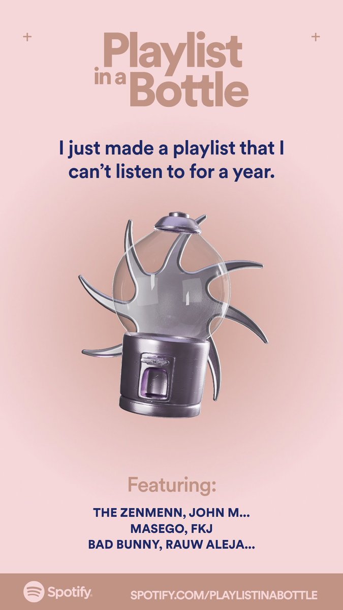 spaaerk's tweet photo. I just made a musical time capsule I can’t open until 2024.
Make yours with Playlist in a Bottle by Spotify: https://t.co/rUsTnbDvFM
#PlaylistinaBottle
https://t.co/8GGVI8ZGz2 https://t.co/sgVuY2hNcJ