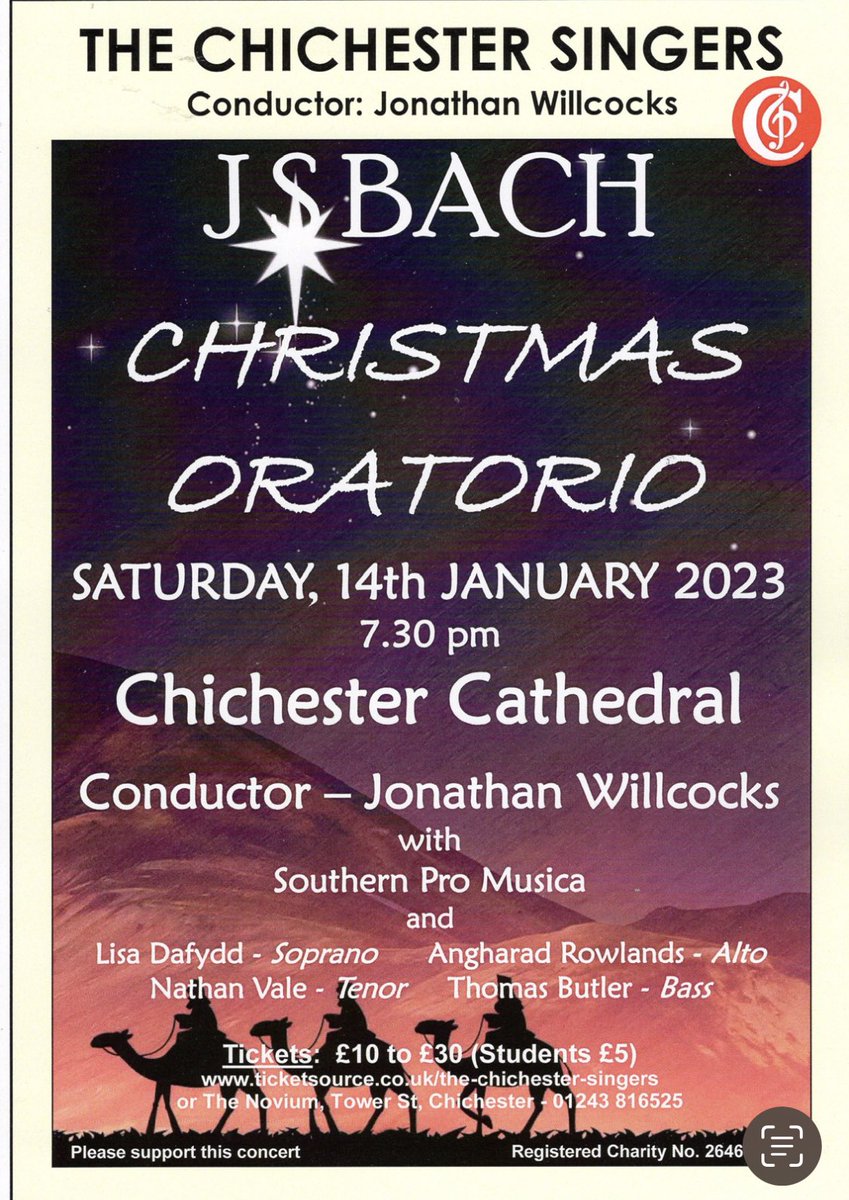 We’re excited to be welcoming 4 fantastic soloists to join us for our performance of Bach’s wonderful Christmas Oratorio on 14th Jan in <a href="/ChiCathedral/">Chichester Cathedral</a> - <a href="/lisadafyddsop/">Lisa Dafydd</a> @angharadmezzo <a href="/NathanValeTenor/">Nathan Vale</a>  &amp; Thomas Butler. Get your tickets while you can! chichestersingers.co.uk/buy-tickets/