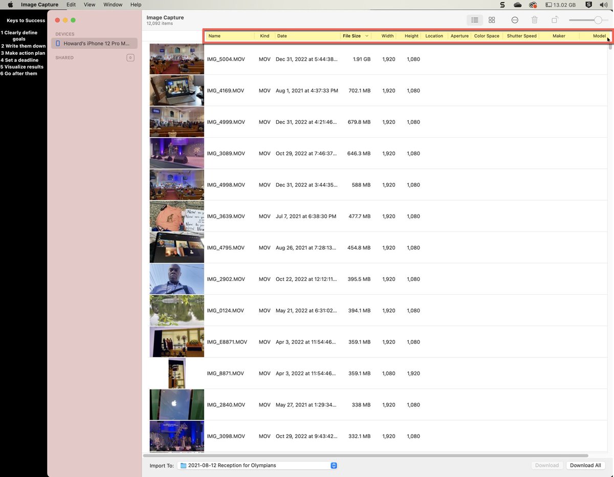 howardruns's tweet image. I use #ImageCapture regularly 2

- transfer videos (manually selected) from @Apple #iPhone 2 #Mac
- bulk delete selected images from #iPhone

U can
-transfer images directly 2 any connected drive
-sort by multiple parameters

I haven&apos;t used any of the apps automated functionality