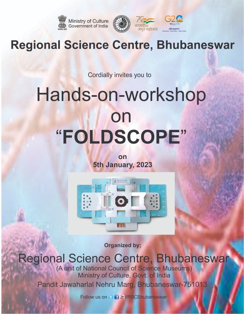 ncsmgoi's tweet image. A Hands-on-Foldscope Workshop is being organised by @RSCBhubaneswar, a unit of @ncsmgoi  on January 05, 2023.

#foldscope #Bhubaneswar #workshop #handsonactivities