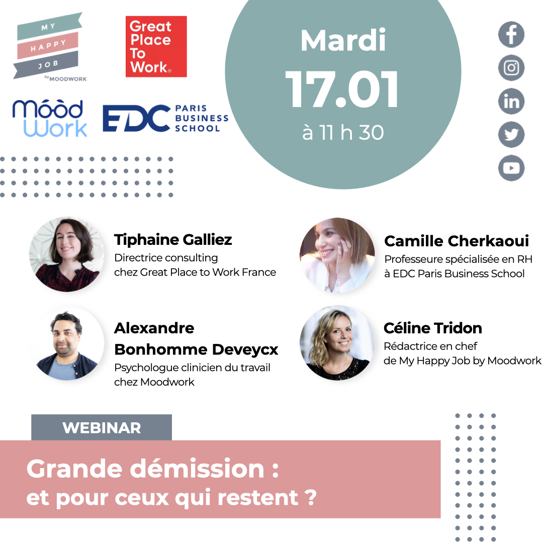 🤔Grande démission : qu’advient-il de ceux qui restent ? 🤔
On parle beaucoup de ceux qui partent… moins de ceux qui restent. On y remédie le mardi 17 janvier à 11 h 30 ! app.livestorm.co/my-happy-job/g… 💡

#QVT #QVCT #RH #DRH #engagement #démission