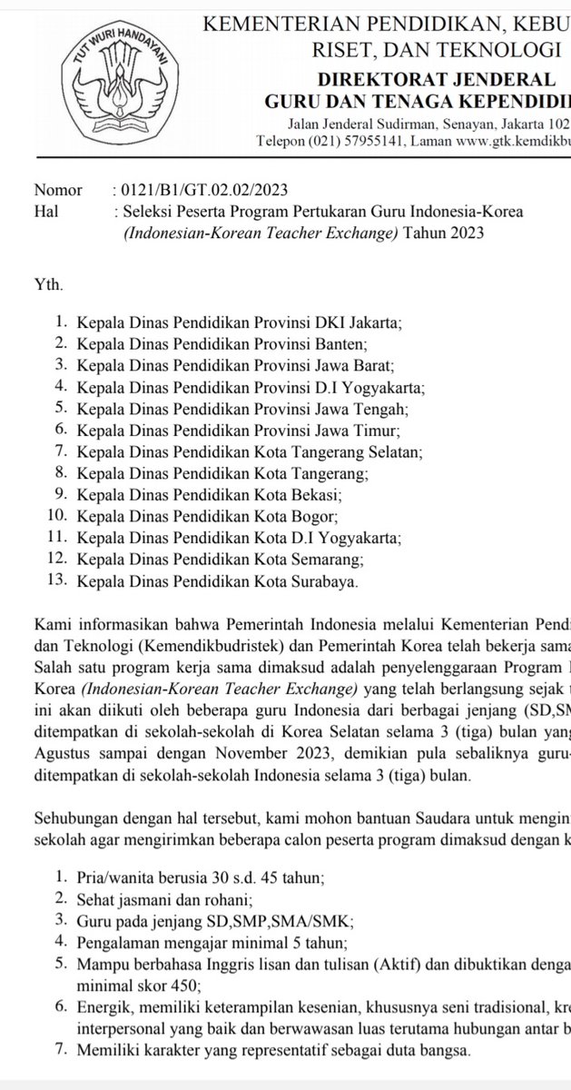 Prohram pertukaran guru ke Korea, hanya untuk Tangsel Tangerang Bekasi Bogor Yugja Semarang Surabaya. 
Daerah lain apakah sudah pada referendum semua, Mas <a href="/nadiemmakarim/">Nadiem Anwar Makarim</a> ?