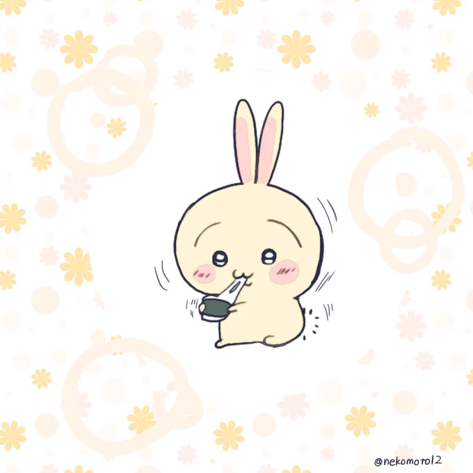 #ちいかわファンアートお餅を食べるうさぎ 