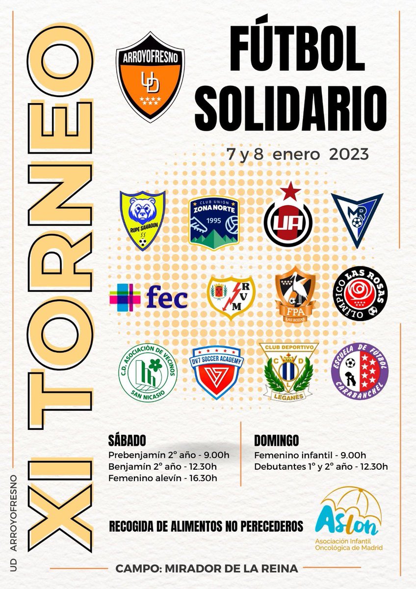 Os presentamos el pedazo 🔝 de cartel de nuestro XI TORNEO SOLIDARIO ⚽️. Será un gran 🤩 fin de semana, donde disfrutaremos y competiremos 💪🏼 por una gran causa, recaudar alimentos para <a href="/asion_/">ASION</a> . ¡Os esperamos! #orgullonaranja 🧡