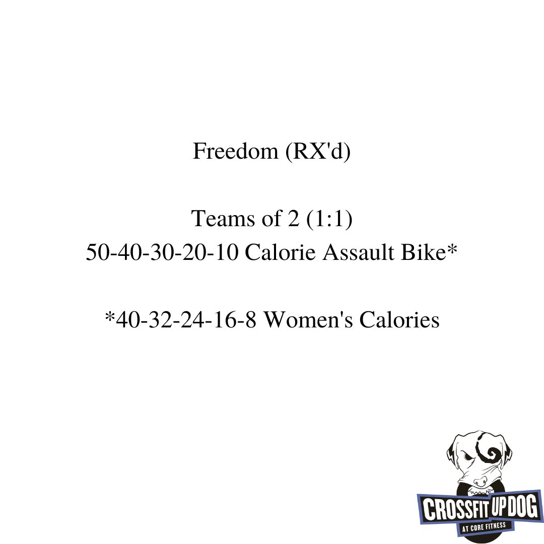 CrossFitUpDog's tweet photo. Thurs, 01.05.23

Freedom (RX'd)

Teams of 2 (1:1)
50-40-30-20-10 Calorie Assault Bike*

*40-32-24-16-8 Women's Calories

#crossfitupdog
#myrtlebeachcrossfit
#myrtlebeach
#crossfit
#communityworkouts
#socialfitness
#mayhemaffiliate https://t.co/tPVoWwuj3E