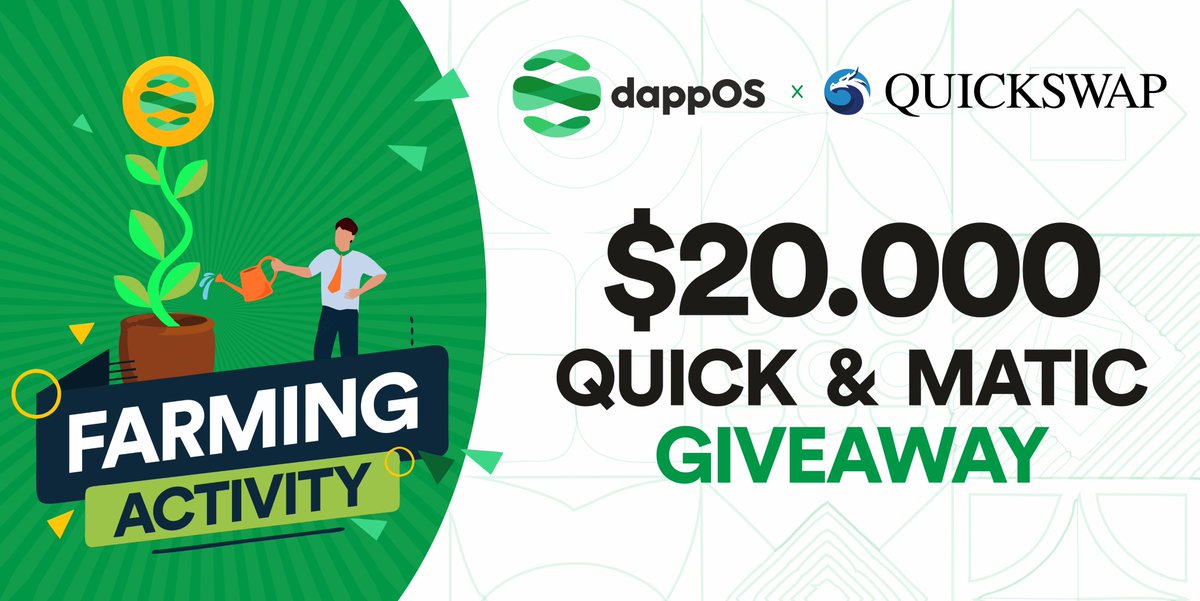 Dear #dappOS family! 👏

To celebrate our collaboration with <a href="/QuickswapDEX/">QuickSwap 🐲 DragonFi 2.0</a>, #dappOS is excited to organize a #farming activity!

🗓Jan 5, 6PM - Jan 19 6PM (UTC+8)
🏆 $20,000 in QUICK &amp; MATIC

To participate and for more details👇 
g.cwallet.com/3VLJ7J8

#Web3 #Giveaway