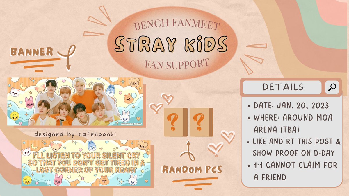 ⠀⠀⠀  

              #StayWithBENCH
             #BENCHxSTRAYKIDS
            fan support by _chansgf
⠀⠀⠀                          
hello! I'll be giving out hand banners on the 20th! for more details, see the photo and thread below. see you there! :) ⠀⠀
 
ㅤ