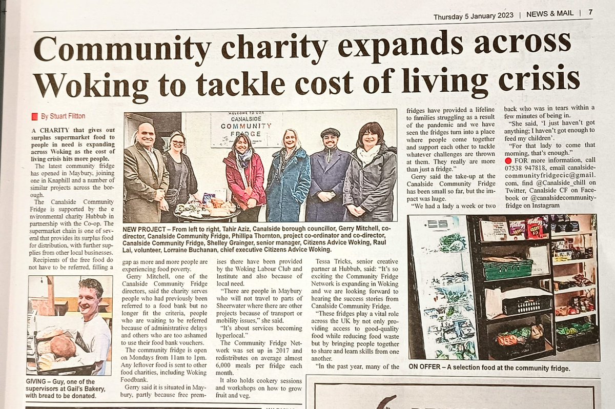 🙏to Stuart Flitton & @markmiseldine @Woking_NewsMail for promoting the fridge this week👇👇👌 👇👇It is open to EVERYONE, so please share the details. Opening times: Monday morning (11am-1pm),  183 Boundary road/entrance on Delta road🙏 @WokingCA @TrussellTrust @welovewoking