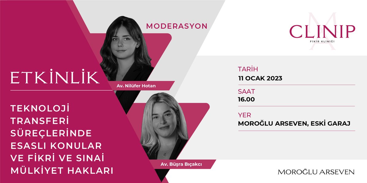 morogluarseven's tweet photo. 11 Ocak 2023'te gerçekleşecek MA CLINIP kapsamında Teknoloji Transferi Süreçlerinde Esaslı Konular ve Fikri ve Sınai Mülkiyet Hakları konusunu tartışıyoruz. Kayıt için kayit@morogluarseven.com adresine mail atabilirsiniz. Etkinliğe fiziksel ya da online olarak katılabilirsiniz. https://t.co/JpXdkxKUvV