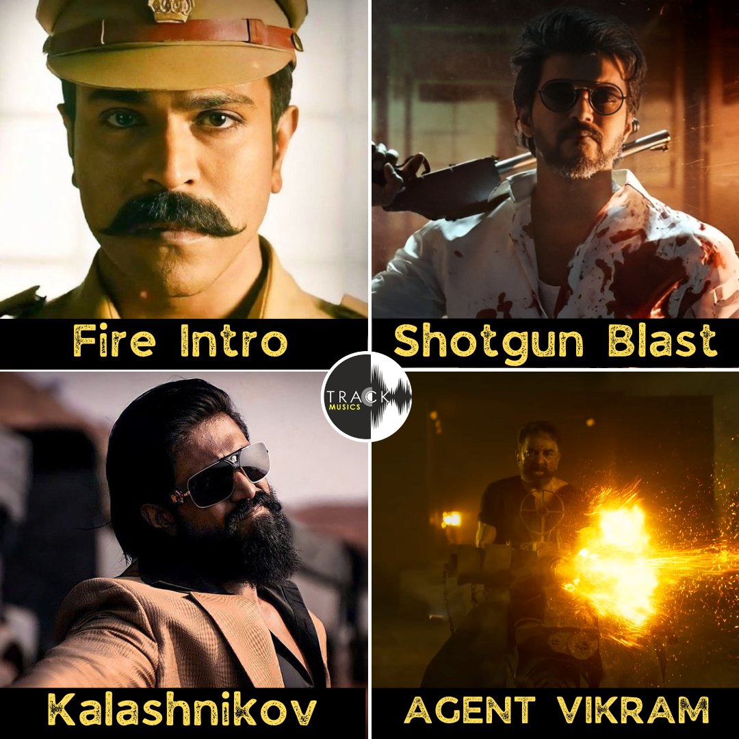 TrackMusics's tweet photo. Choose Your Favourite Mass Action(#Goosebumps) Scene of #year2022
.
#FireIntro or #ShotgunBlast or #Kalashnikov or #AgentVikram
.
.
#RRR #Beast #KGF2 #Vikram
.
.
#RamCharan𓃵 #ThalapathyVijay𓃵 #YashBOSS𓃵 #KamalHaasan𓃵 https://t.co/s7l6vXTMvY