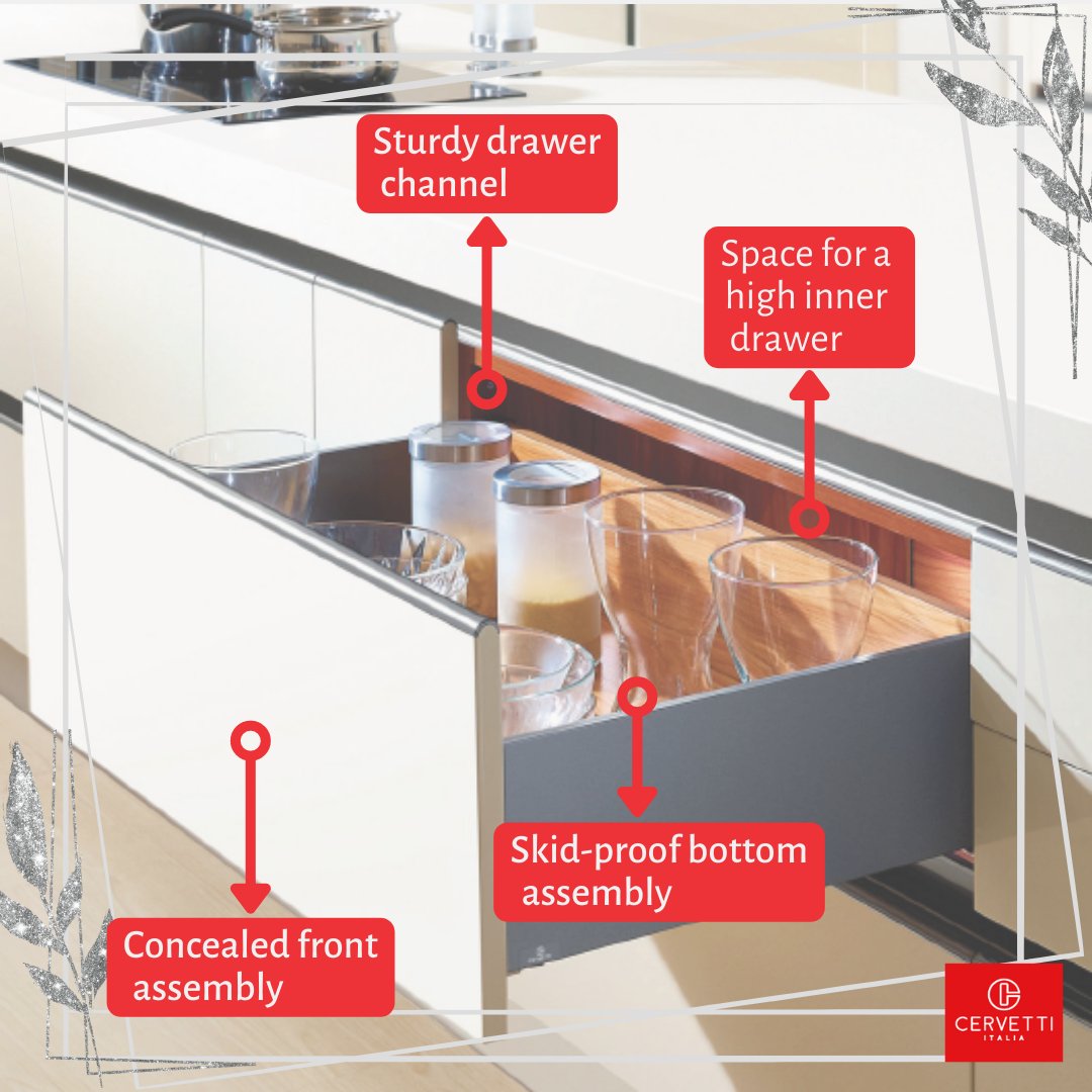 CervettiItalia's tweet photo. The Cervobox drawer in the kitchen cabinet is all kind of amazing in its own way. It has been designed to bring perfection to every corner of your kitchen. 
#cervettiitalia #cervettiindia #cervettihome  #HomeDesign #furniture #qualityfurniture #furniturefittinghardware https://t.co/biJA4Vr8ku
