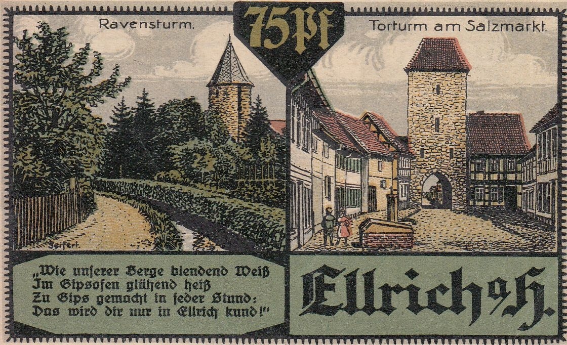 Gipsmuseum's tweet photo. Unser @museumdigital-Exponat des Tages via @auto_chirp: Die Motive des Ellricher Notgelds aus den 1920ern weisen einen Bezug zur Gipsindustrie auf, was die damalige Bedeutung dieses Wirtschaftszweigs illustriert. #Museum #Harz #Geschichte #digsMus https://t.co/TTSjChoyyD https://t.co/YSCmwET0eU