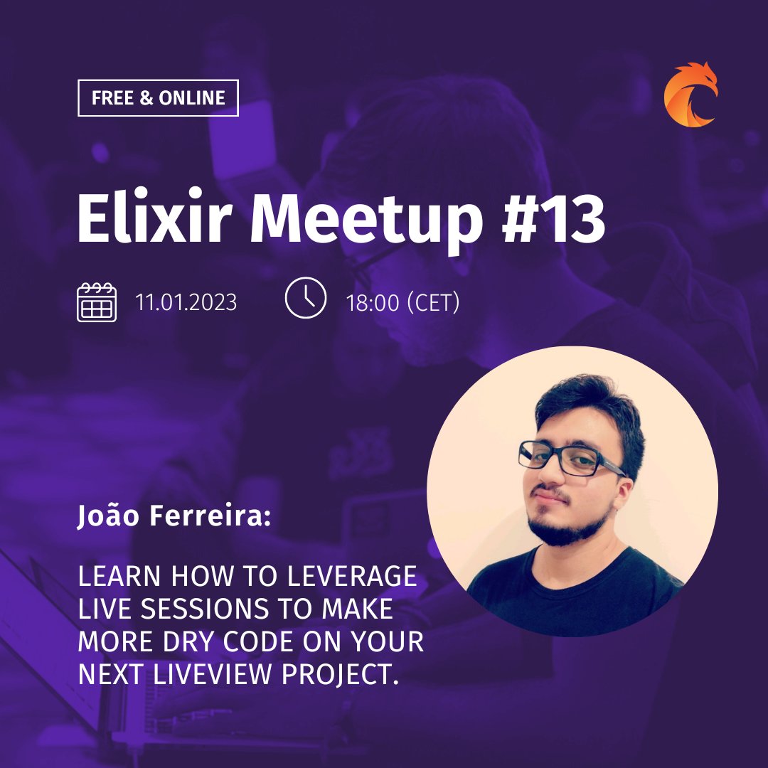 curiosum_dev's tweet image. The next Elixir Meetup is coming in 6 days! Join us to listen to João Ferreira - How to leverage Live Sessions to make more DRY code on your next LiveView project. 🔮
All you need to do it's sign up here: zcu.io/zNcZ 🚀
#elixir #elixirmeetup #curiosum