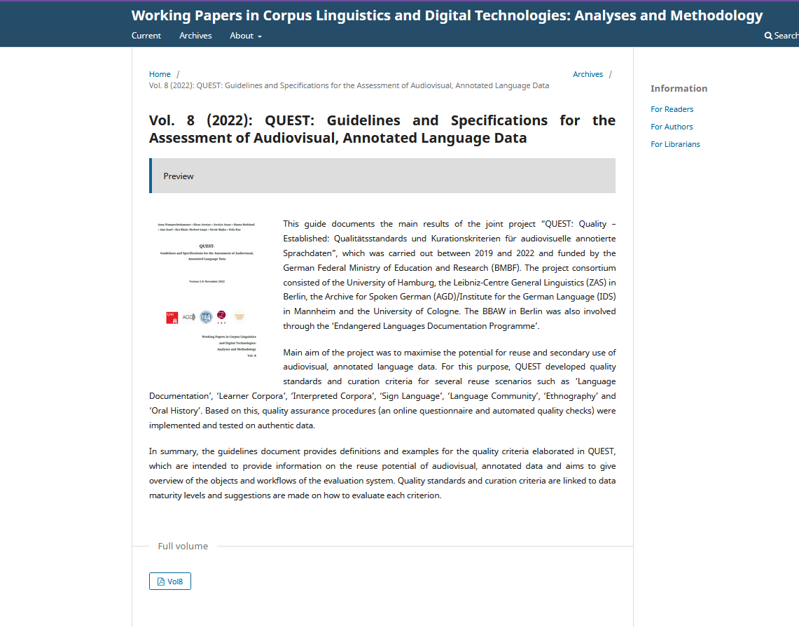 QuEst_BMBF's tweet photo. Wit the start of the new year, @QuEst_BMBF finally ends its runtime and says goodbye with the publication of a guide to assessing the reusability of audiovisual annotated language data: 
👉https://t.co/qsMxy7JC2T https://t.co/mRoKyXziCc