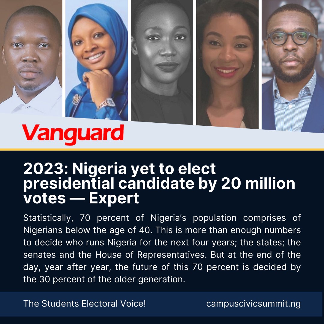 In 2019, 106.4 million Nigerians were eligible to vote by their age being 18 years and above, 84 million voters were registered but only 28 million people voted. About 74 million Nigerians did not vote, and our current president from that election was elected by...

See thread👇🏽