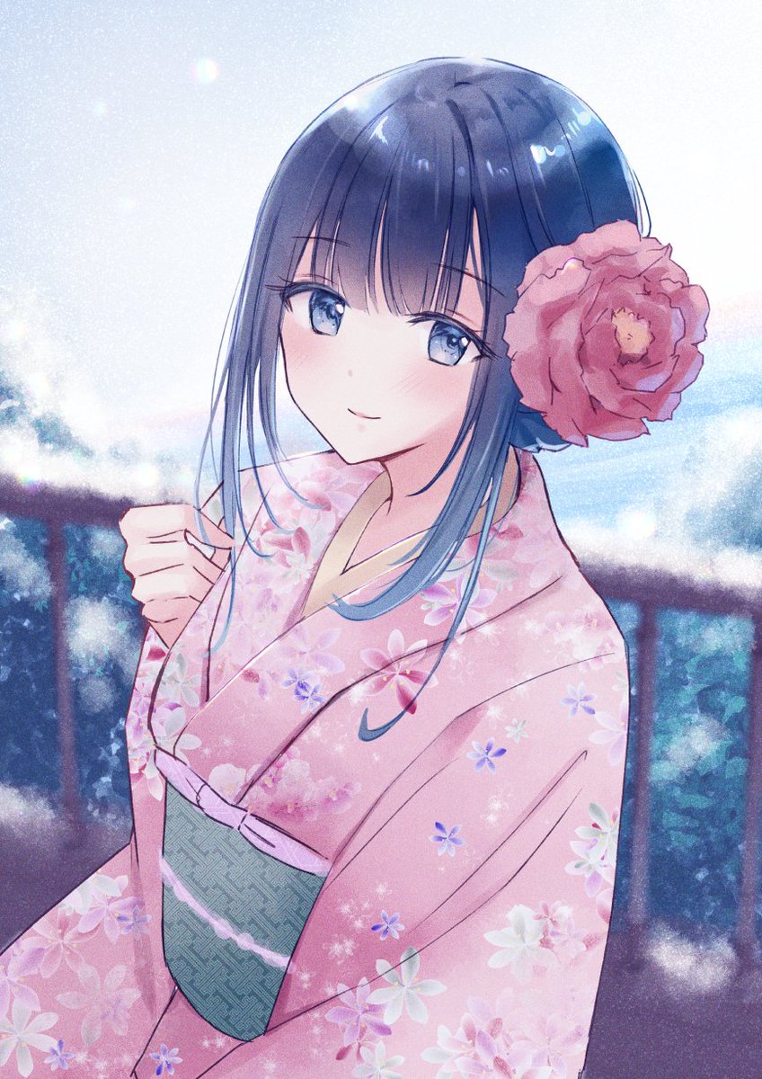 1girl japanese clothes solo kimono flower hair flower hair ornament  illustration images