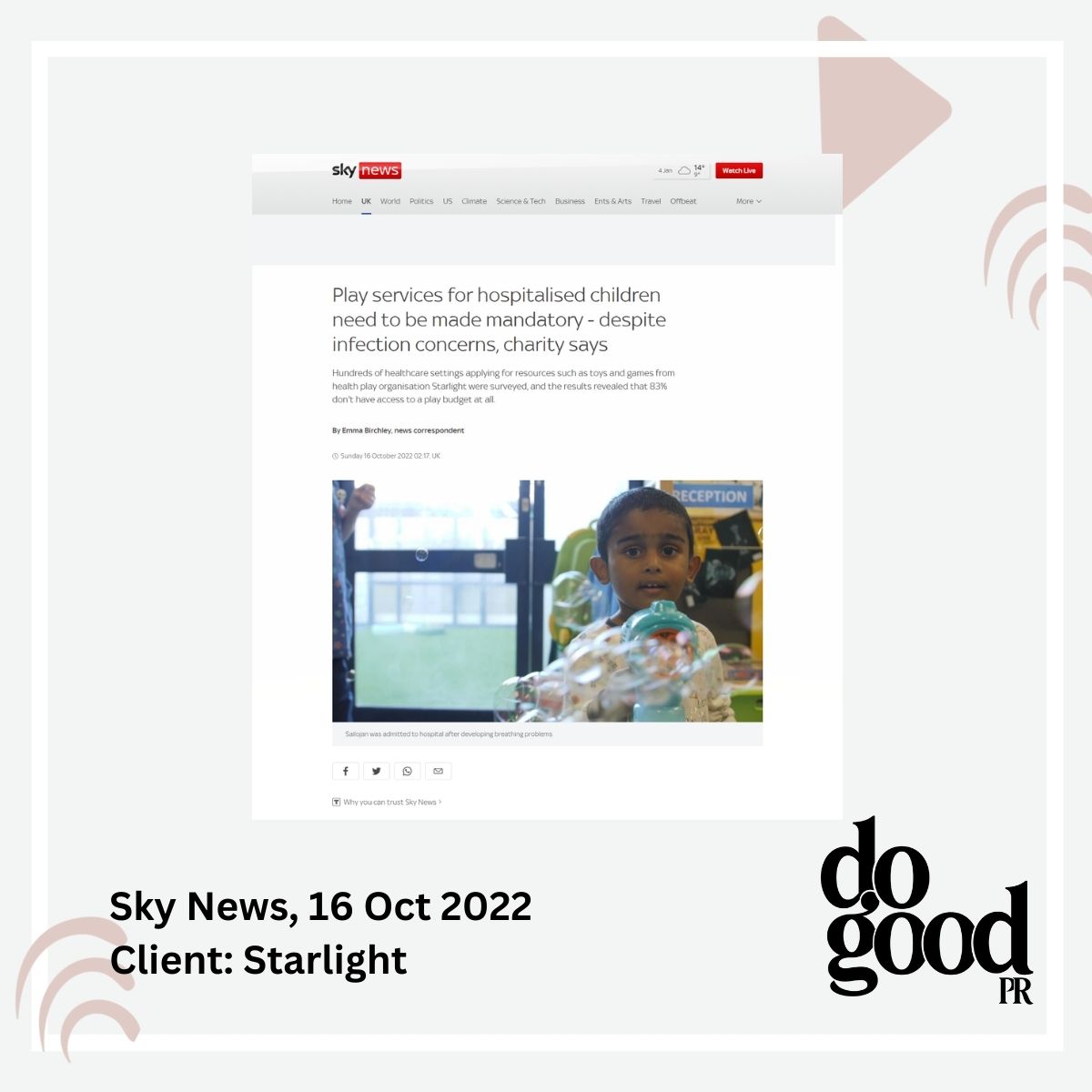 DoGoodPR's tweet image. We&apos;re so pleased that 2022 has seen fabulous media coverage for some of the brilliant campaigns and causes we&apos;ve worked for. Highlights of the year include coverage in The Metro, The Independent, ITV London News, Sky News and BBC News Online. 
#prcoverage #charitycomms #charitypr