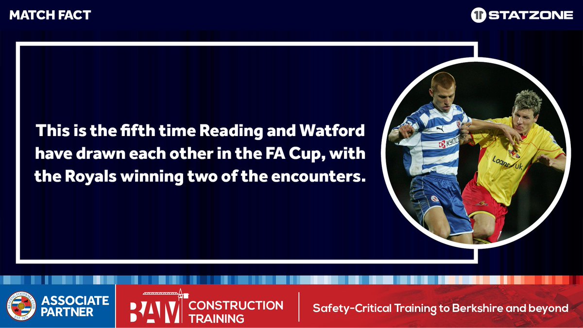 ReadingFC's tweet image. Saturday at 1️⃣2️⃣ : 3️⃣0️⃣ will see our FA Cup 3rd round fixture kick off against Watford 🐝

Here&apos;s a history on how our previous outings have finished

🤝 delivered by @TrainingBAM