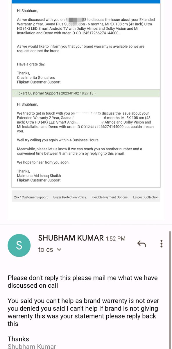 shubhamk74's tweet photo. @flipkartsupport Order id- OD124517266274144000
This tv is not working from last 3 months screen is blackout and another all things are working brand is not giving warrenty and now Flipkart also denied https://t.co/KViHdHvRYC