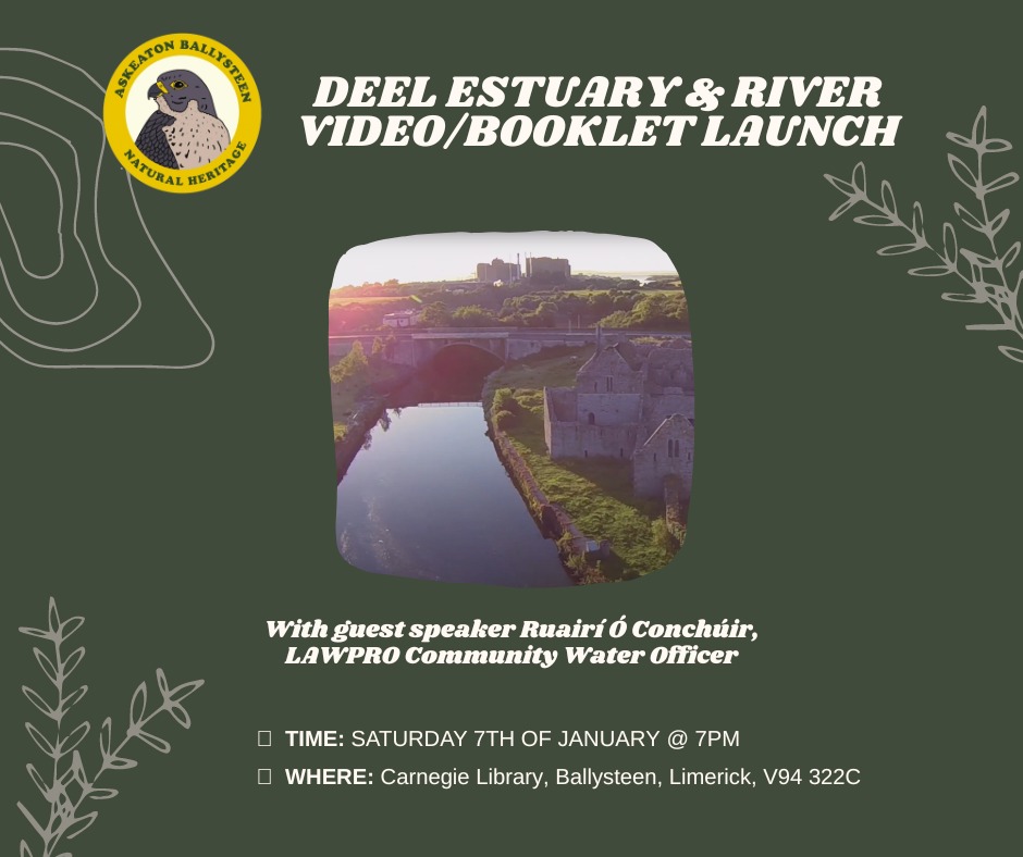 CHANGE OF DATE:
Due to unforeseen circumstances, we will now launch our video and booklet this Saturday 7th of January in the Carnegie Hall in Ballysteen.

Hope to see you there!

<a href="/ColMhuire/">Col Mhuire Askeaton Science</a> <a href="/EstuaryWay/">ShannonEstuaryWay</a> <a href="/MaigueRivers/">Maigue Rivers Trust</a> <a href="/AskeatonTown/">Askeaton Town</a> <a href="/LimerickCouncil/">Limerick Council - Comhairle Luimnigh</a> <a href="/LimerickEnviron/">Limerick Environment</a> <a href="/Limerick_ie/">Limerick.ie</a>