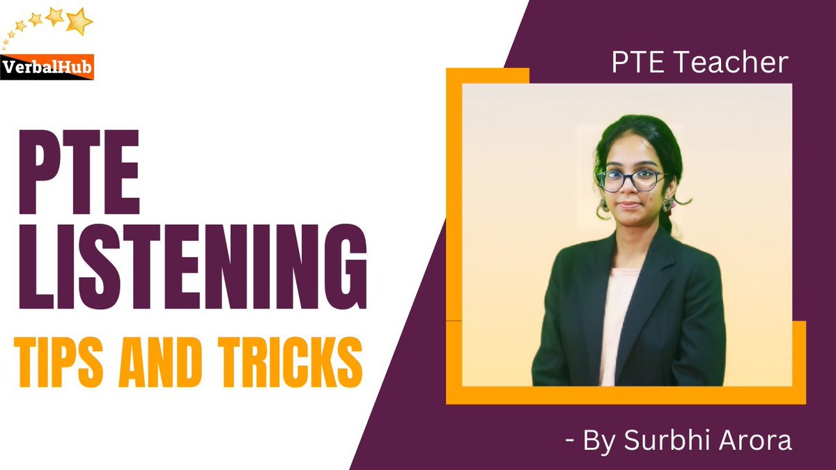 PTE Listening Tips and Tricks || Last minute strategies - By Surbhi Arora
.
Subscribe To My Channel For More Updates: bit.ly/3CpfOFo
.
#Verbalhub #pte #studyabroad #ptespeaking #english #education #vocabulary #spokenenglish #study #ieltswriting #pteexam #grammar #pteprep