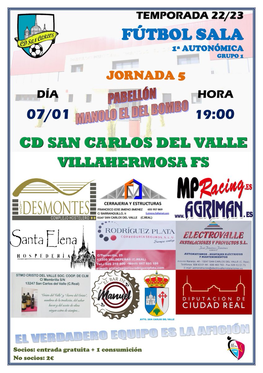 Jornada 5| Comenzamos el año en el Manolo el del Bombo con el partido correspondiente a la jornada 5. Se disputará el próximo sábado a las 19h frente a Villahermosa FS.