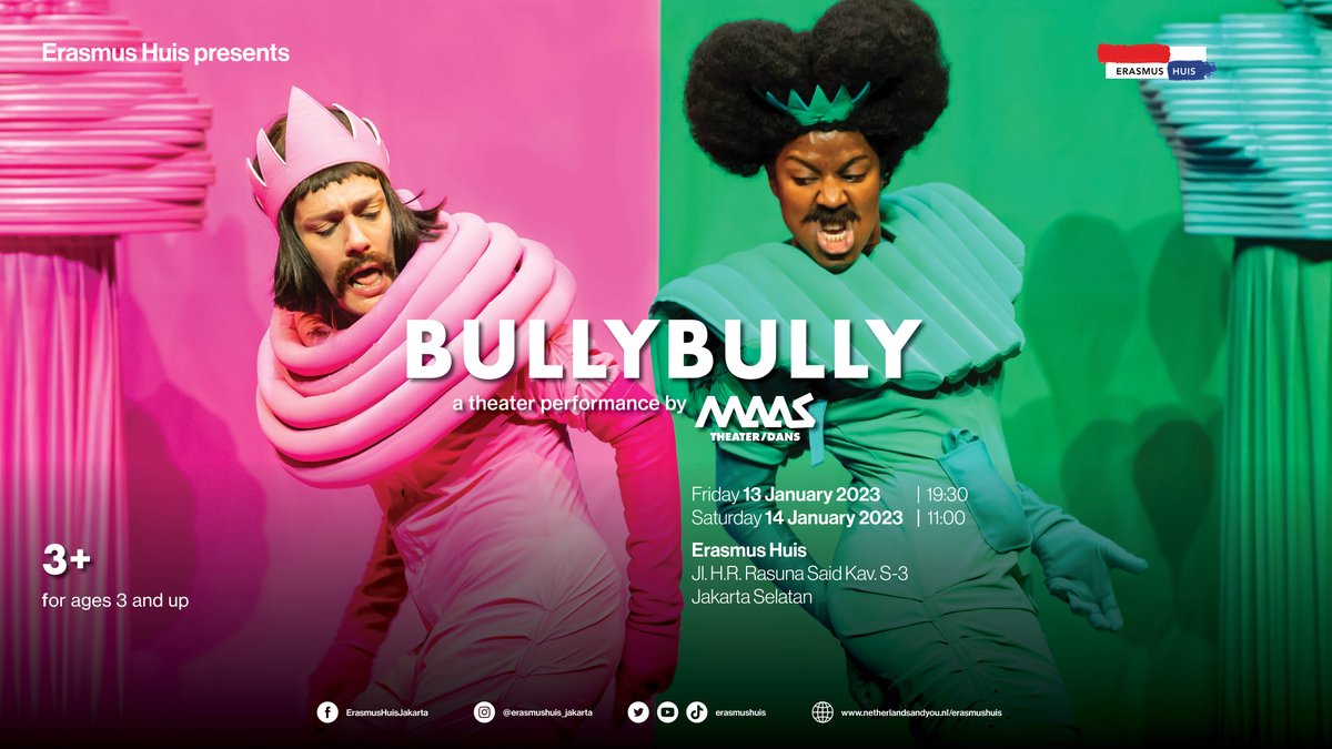Come to our first event of the year! @tdMaas is coming from the Netherlands to perform “BullyBully”. 🎵🎭🇳🇱

🗓️  Fri 13 Jan
🕣 19:30
🗓️ Sat 14 Jan
🕚 11:00

📍 Erasmus Huis
👨‍👩‍👧‍👦 For families and children ages 3+

💻 Info: bit.ly/EH-BullyBully