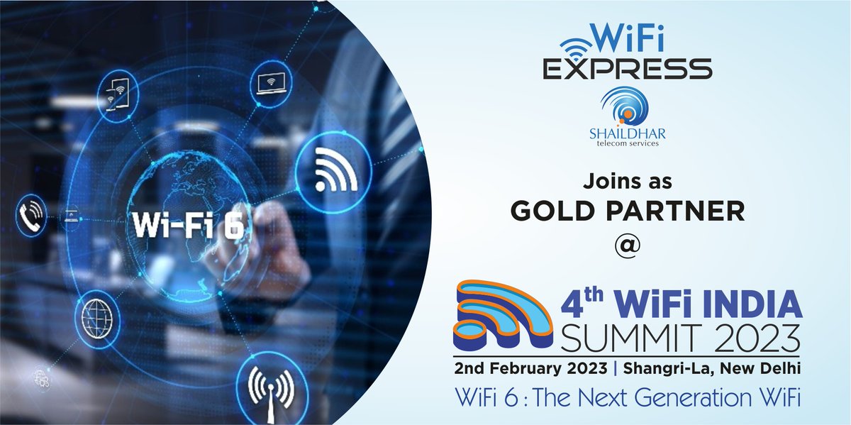 be_exhibitions's tweet photo. Bharat Exhibitions announces #WiFiEXPRESS (Shaildhar Telecom Services Pvt. Ltd.) as the #GOLDPARTNER at the 4th #WIFIINDIASUMMIT2023 scheduled on the 2nd of February, 2023 at Shangri La, New Delhi.
#event #delhi #wifi6 #wifi #nextgeneration #newtechnology #progressive https://t.co/Sq4SBHnjhD