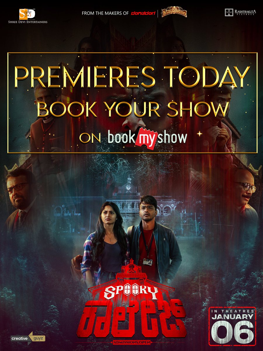HK Prakash Gowda (@prakash_hk) on Twitter photo We have arrived early 👻
Book your tickets for #SpookyCollege premiere show now on <a href="/bookmyshow/">BookMyShow</a> 🎟️ - bit.ly/SpookyCollege-…
#SpookyCollegeOnJan06 <a href="/ShreeDeviFilms/">Shree Devi Entertainers</a> <a href="/filmybharath/">filmdirector_bharath</a> <a href="/viveksimha92/">Vivek Simha</a> <a href="/KusheeRavi/">kushee ravi</a> <a href="/AJANEESHB/">B AJANEESH LOKNATH</a> <a href="/Manujosh/">Manohar Joshi- D.O.P</a> #Srikanth #Vishwas We have arrived early 👻
Book your tickets for #SpookyCollege premiere show now on <a href="/bookmyshow/">BookMyShow</a> 🎟️ - bit.ly/SpookyCollege-…
#SpookyCollegeOnJan06 <a href="/ShreeDeviFilms/">Shree Devi Entertainers</a> <a href="/filmybharath/">filmdirector_bharath</a> <a href="/viveksimha92/">Vivek Simha</a> <a href="/KusheeRavi/">kushee ravi</a> <a href="/AJANEESHB/">B AJANEESH LOKNATH</a> <a href="/Manujosh/">Manohar Joshi- D.O.P</a> #Srikanth #Vishwas