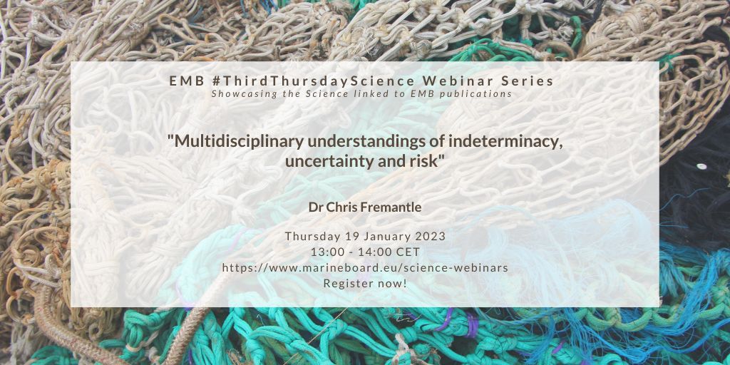 Join us on 19/01 for our #ThirdThursdayScience webinar with Dr Chris Fremantle @chrisfremantle @RGUShortCourse #EMBracingtheOcean discussing how different disciplines such as #marine #science #art work with and understand #risk and #uncertainty. More: marineboard.eu/events/emb-sci…