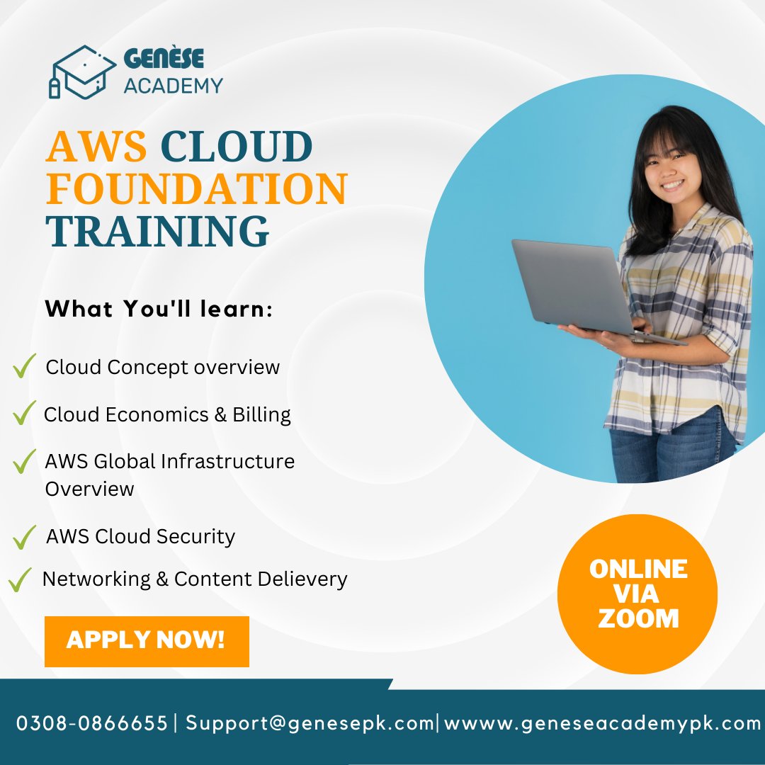 GeneseCloud's tweet photo. Kickstart your career in AWS with AWS Cloud Foundation Training!
Contact us:
Ph no: 0308-0866655
🌐 Website: https://t.co/GNb9o8IVZG
📧 Email: support@genesepk.com
#geneseacademypakistan #AWSAcademy #AWSCertification #AWScloudpractitioner #gap #awscertification #awscloud #Amazon https://t.co/yOorfDZ5KB