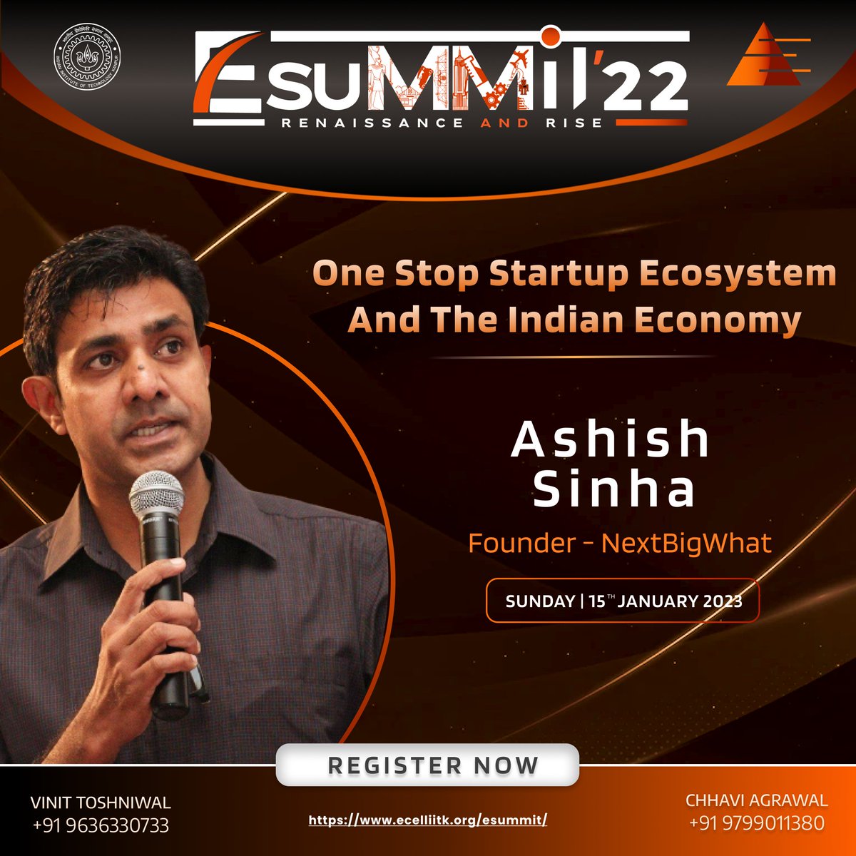 From his origins as a product manager at Yahoo! to setting up India's Biggest Community Platform for entrepreneurs.

Join Us for a talk on 'One Stop StartUp Ecosystem and the Indian Economy' with Mr. Ashish Sinha, Founder NextBigWhat.
ecelliitk.org/esummit
#ecelliitk #iitkanpur