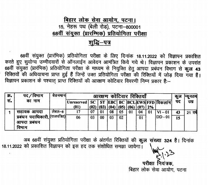 CivilsNetwork's tweet image. BPSC 68th में सहायक आपदा प्रबंधन पदाधिकारी, आपदा प्रबंधन विभाग का कुछ पद जोड़ दिया गया है।

#BPSC #BPSC68thPrelims #BPSC68th #BPSCNews #BPSCPrelims #Bihar